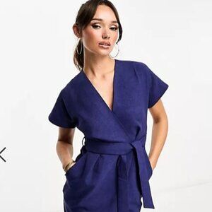 Closet London wrap tie midi dress in navy